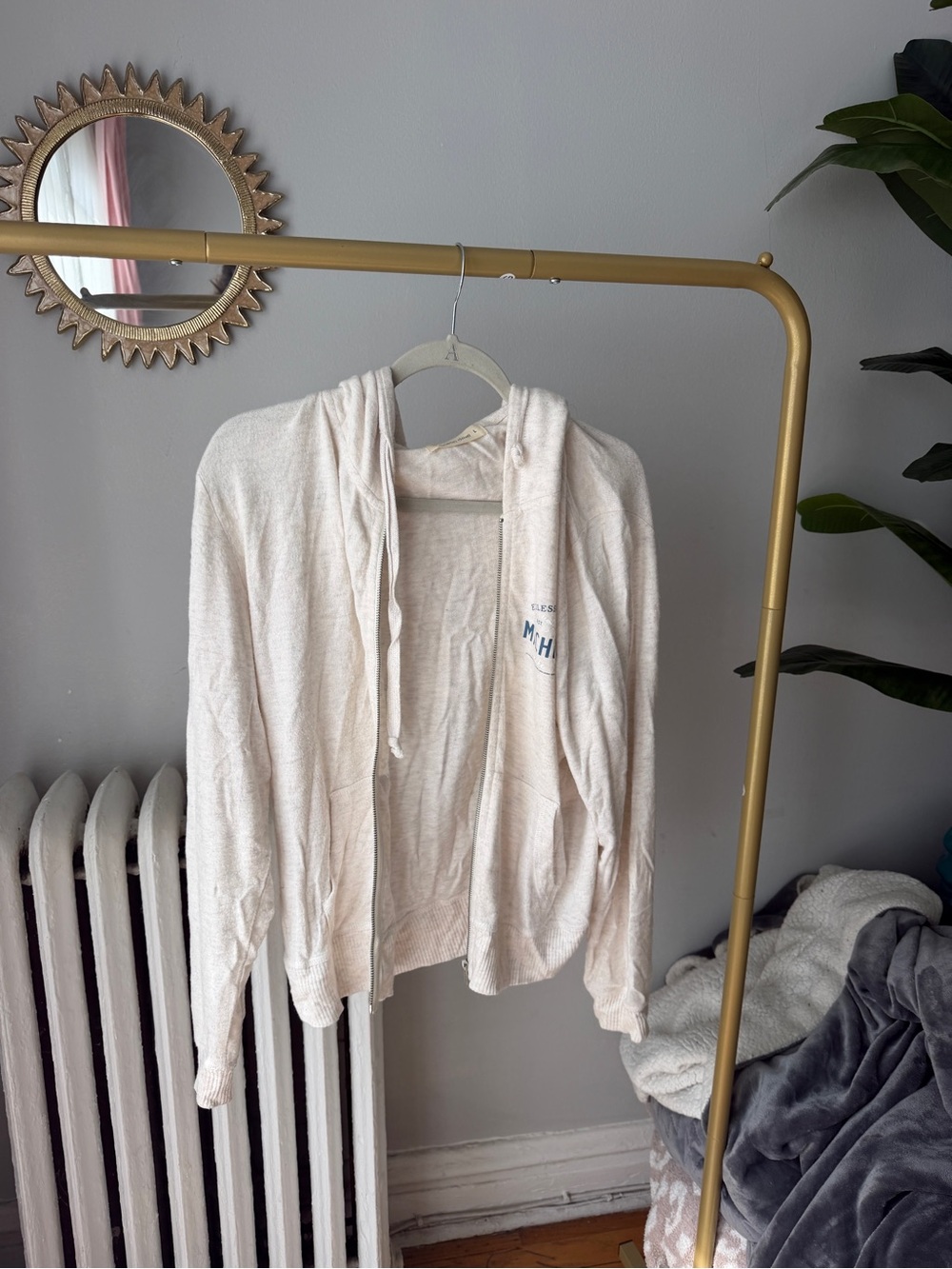 Light Cream Zip Hoodie Sweater - Women